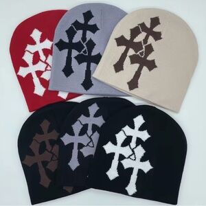 ShopFor_Fun Boutique Cross Design Beanie Collection - Red, Gray, Black, Cream